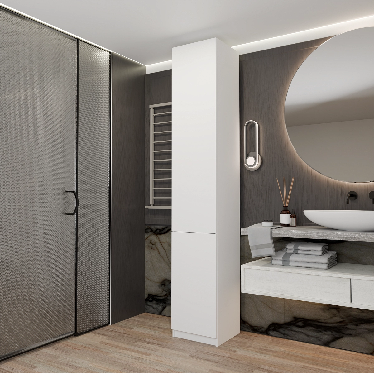 Шкаф-пенал с корзиной для белья Япет Белый со скидкой